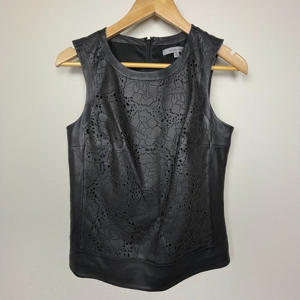 Classiques Entier Laser-Cut Leather Vest Top Black XS Western Boho Cowgirl